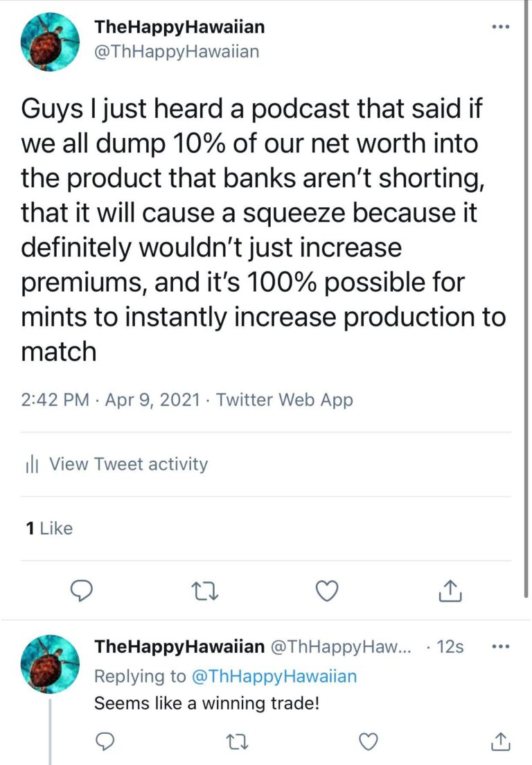 Please fellow apes, just think about the biases of who you listen to. I’m biased too, I’m all about higher silver prices and the squeeze
